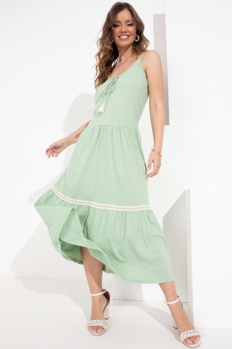 Vestido Longo Verde Claro com Cordão