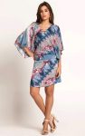 Vestido Curto Floral Azul Com Mangas Amplas