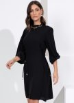 Vestido Curto Preto Mangas Longas e Amarrações