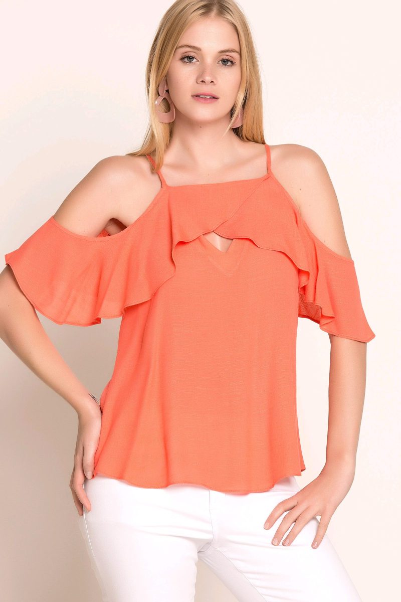 Blusa Coral Ciganinha Alças Finas