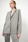 Blazer Manga Longa Em Malha Jacquard Estruturada Xadrez