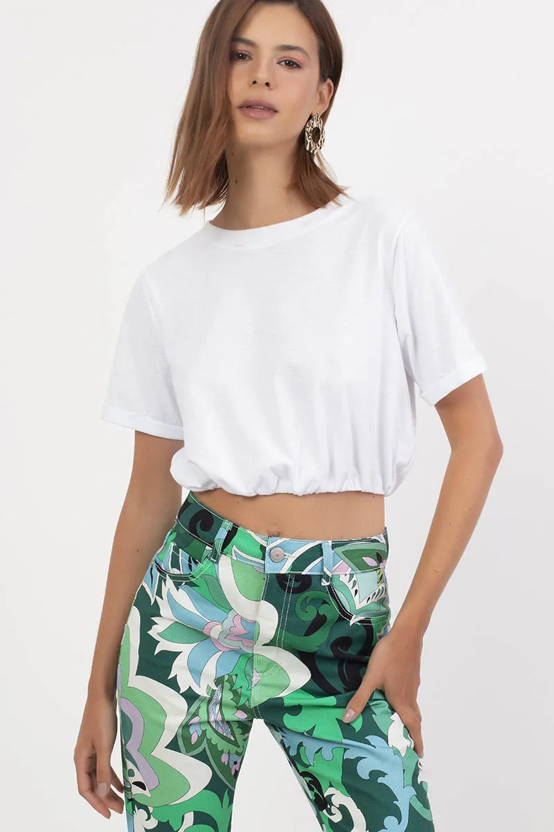 Blusa Manga Curta Com Decote Redondo Em Malha De Algodão