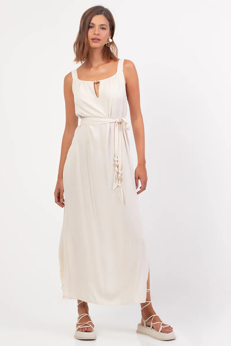 Vestido Longo Maxi Alças Fendas Laterais Viscose Texturizada