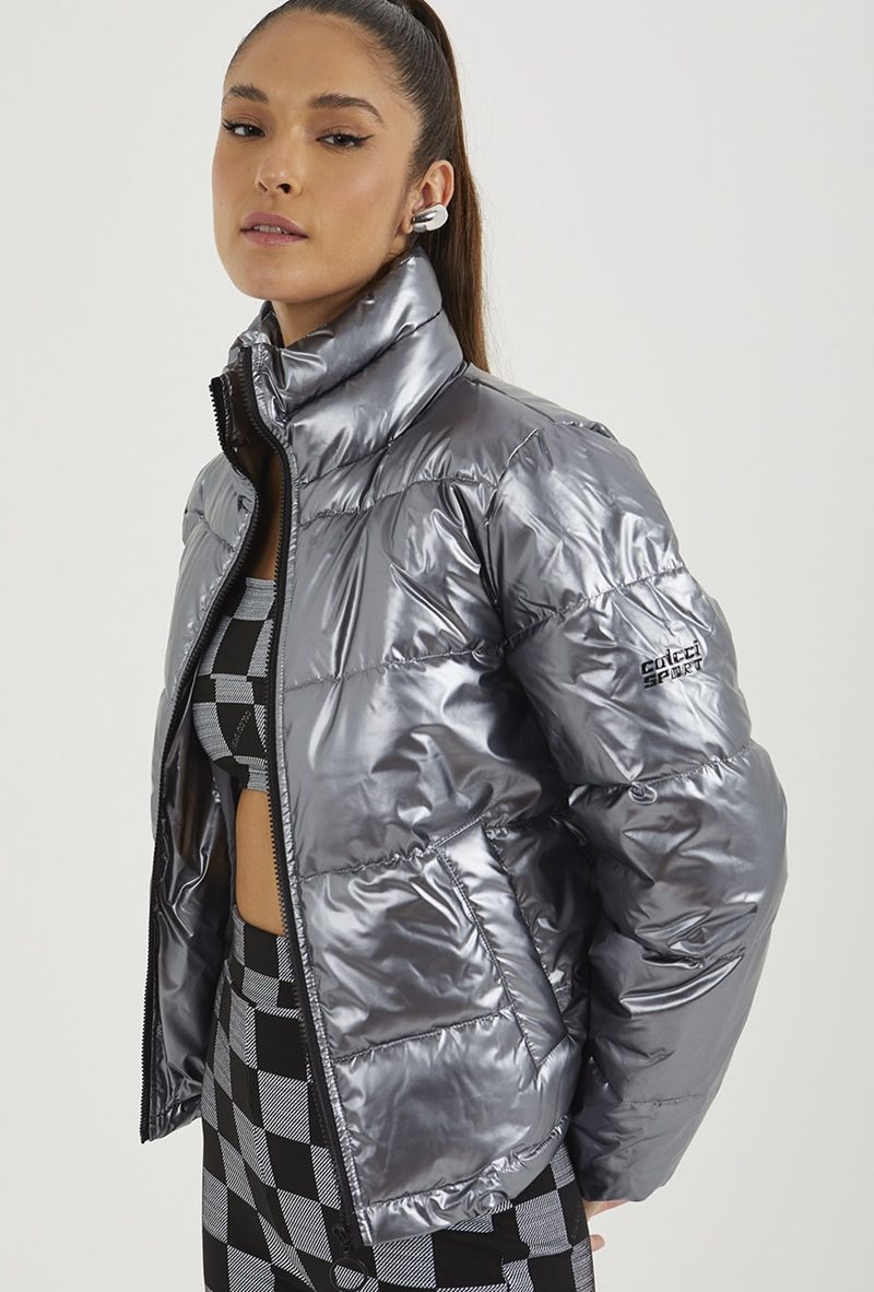 Jaqueta Puffer Metalizada Prata