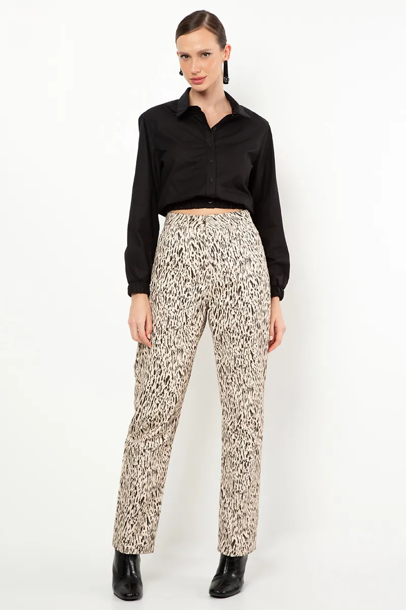 Calça Reta Allure Cintura Alta Em Sarja Estampa Exclusiva
