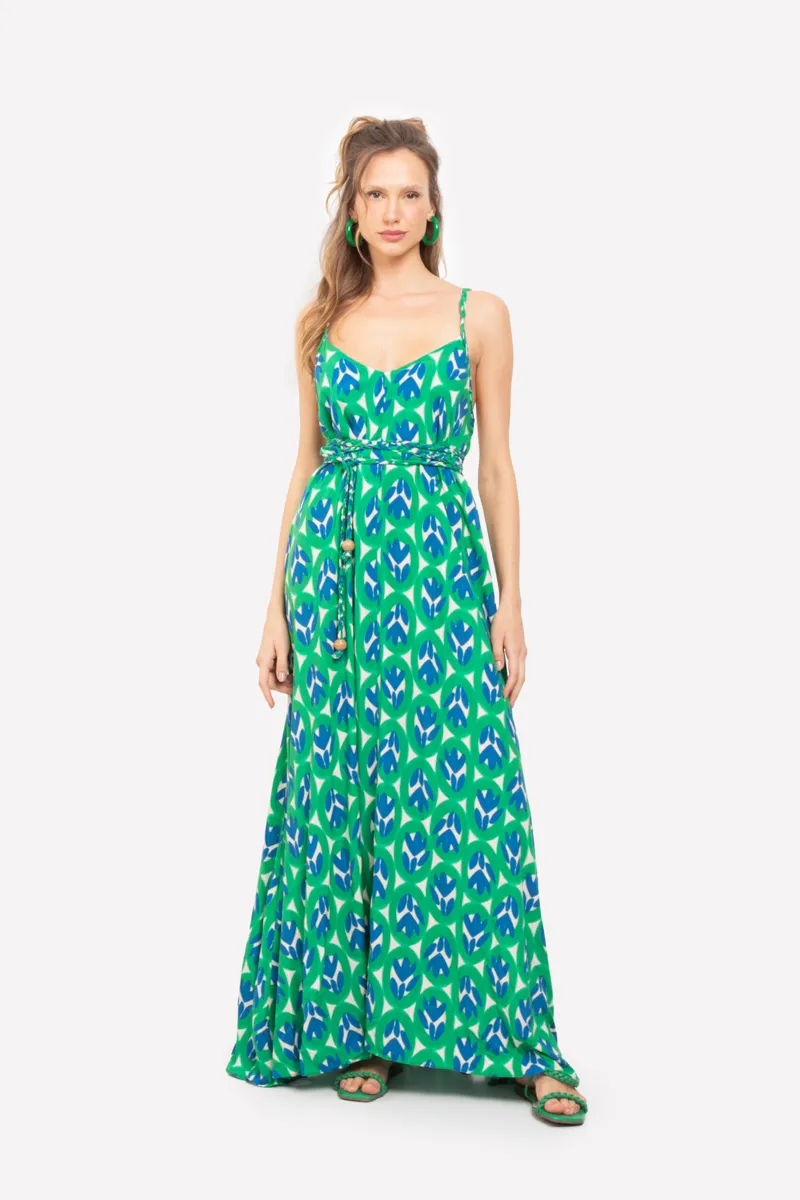 Vestido Longo Máxi De Alça Estampado Verde