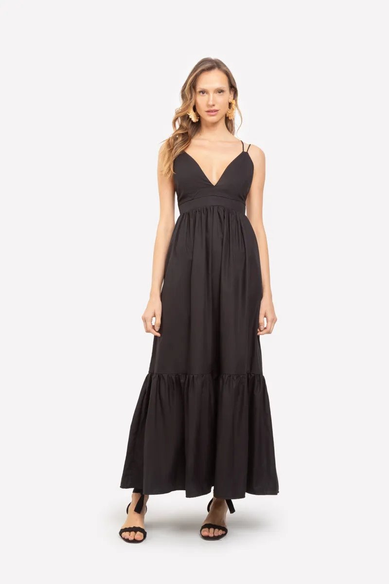 Vestido Longo Máxi De Alça Decote V Preto