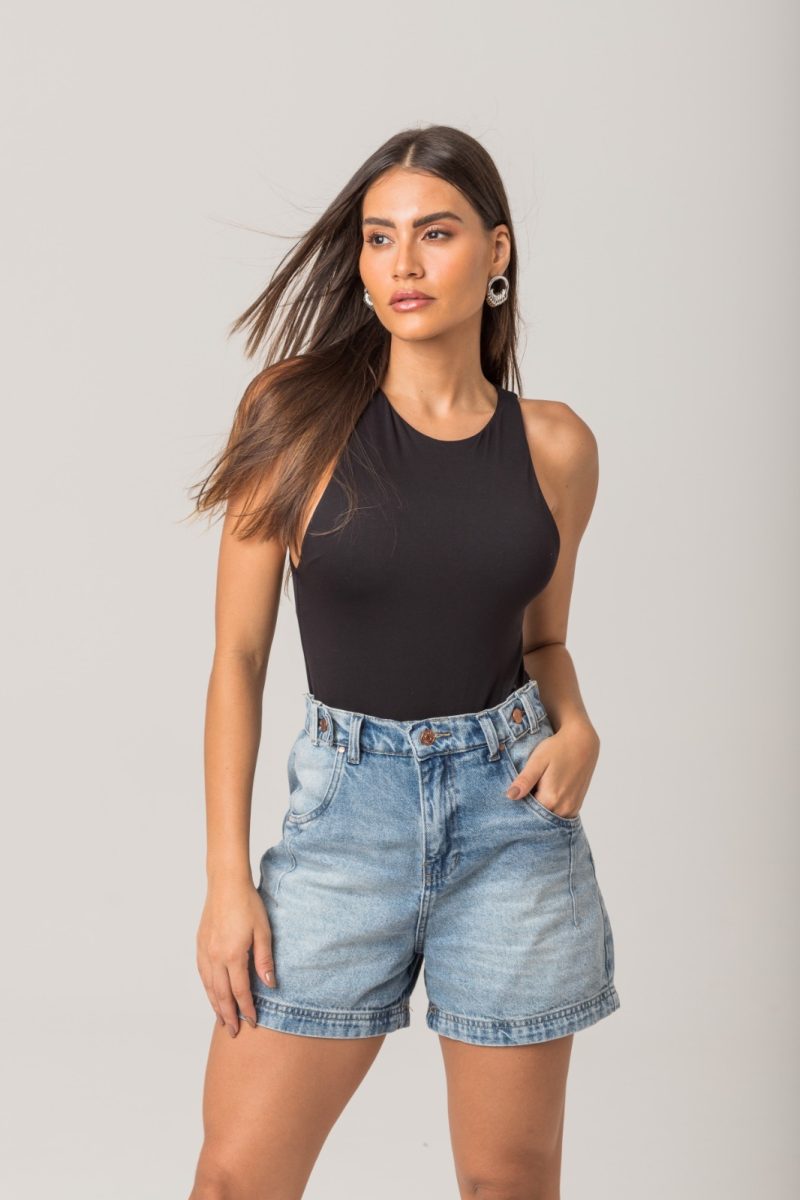 Shorts Jeans Franzido Azul