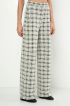 Calça Wide Leg Em Malha Jacquard Com Padronagem Xadrez