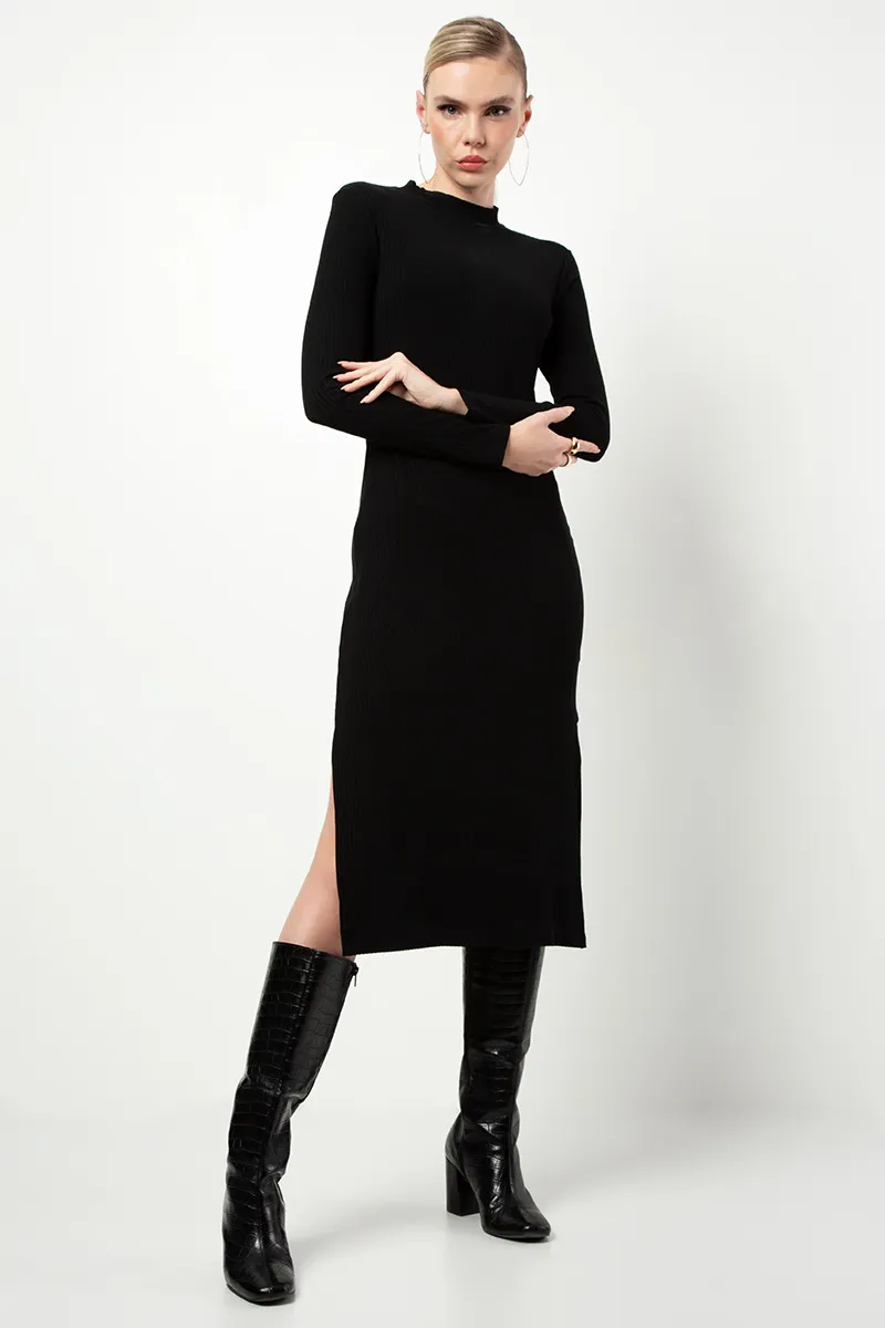 Vestido Midi Fendas Laterais Em Ribana Canelada