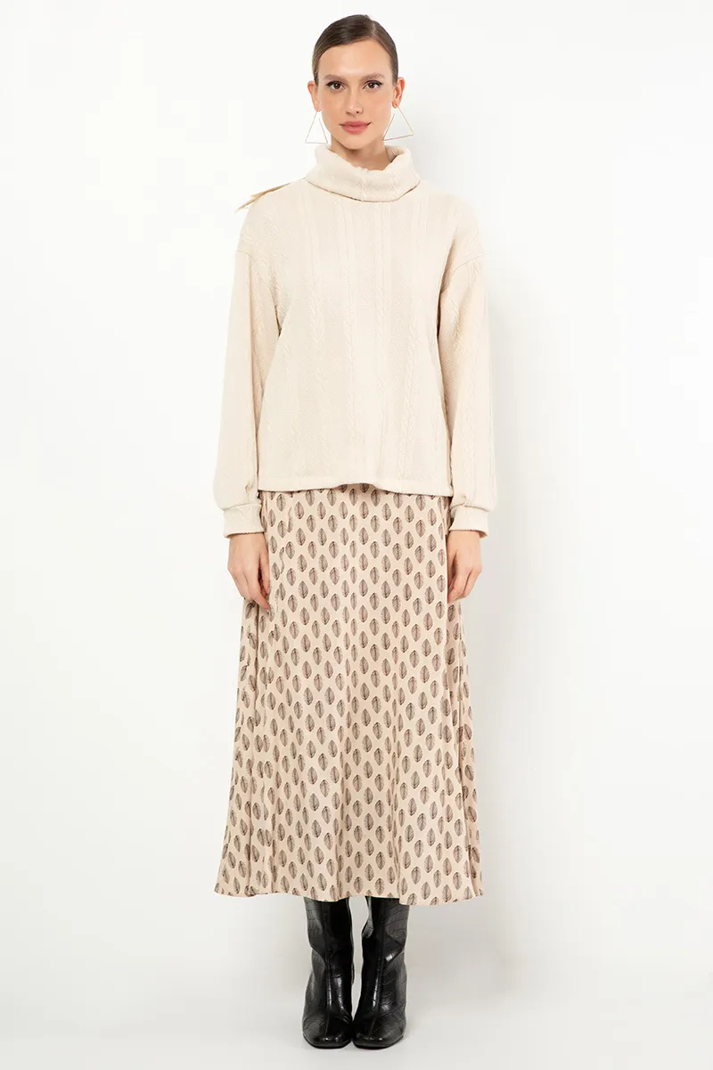 Blusa Manga Longa Com Gola Alta Dobrável Em Malha Jacquard