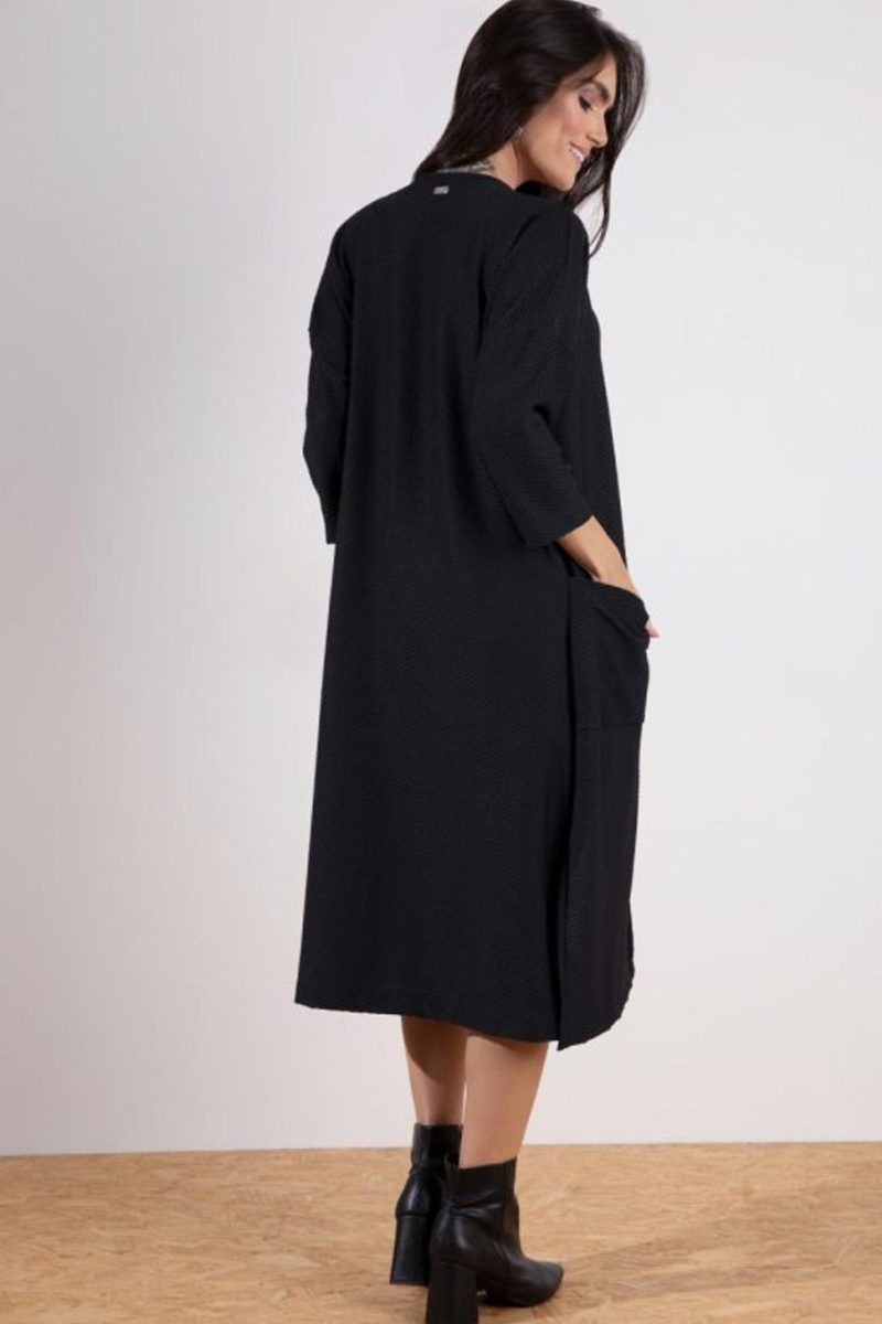 Casaco Cardigan Preto Com Bolsos
