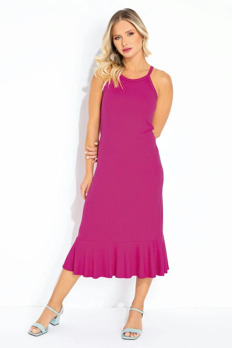 Vestido Midi Pink com Babado